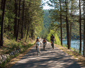 Family riding bikes in coeur dalene idaho 1